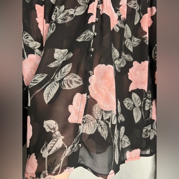 Guess Black and Pink Floral Sheer Long Sleeve Blouse Large - Picture 5 of 10